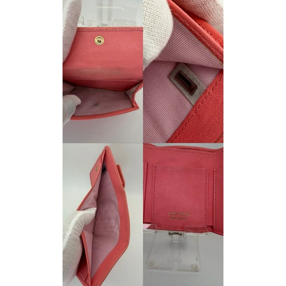 Jimmy Choo NEMO Star Studded Leather Trifold Wallet Pink/132